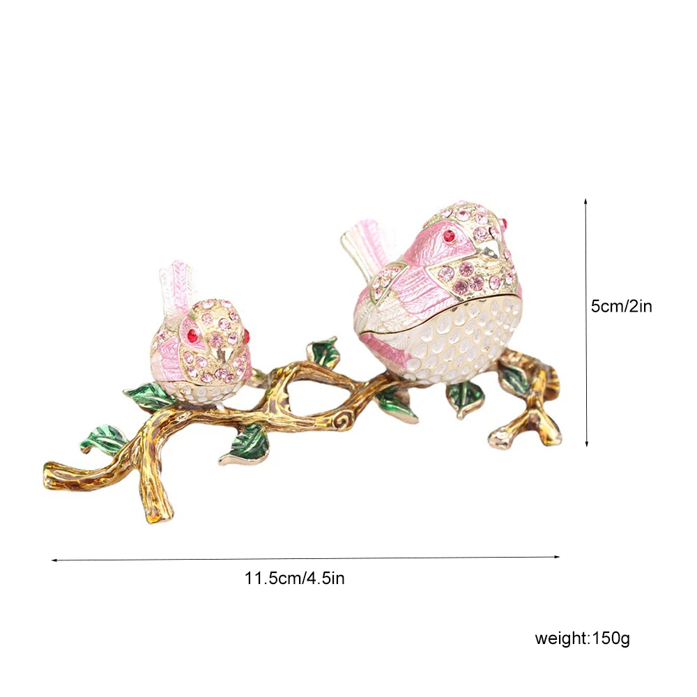 Handmade Enamel Colored Drawing Red-billed Leiothrix Jewel Case Jewelry Storage Box Metal Handicraft Home Furnishing Articles