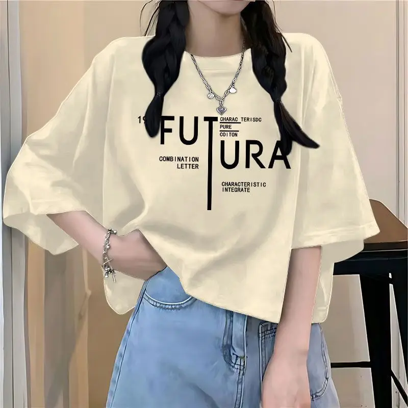 Korea Short Sleeves Simple Printing Summer Fashion Women'S Dress T-Shirt Men Women Cotton Loose T Shirt Tops Tee 2024 New