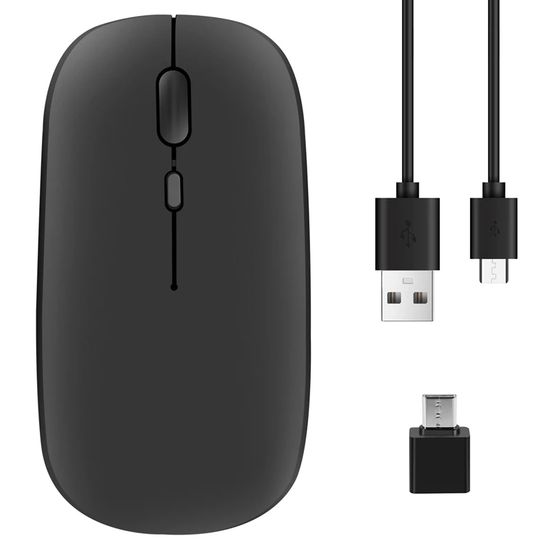 Wireless Mouse Rechargable,2.4G Ultra Silent Optical Mouse with USB and Type-C Receiver, for Laptop,MacBook (Black)