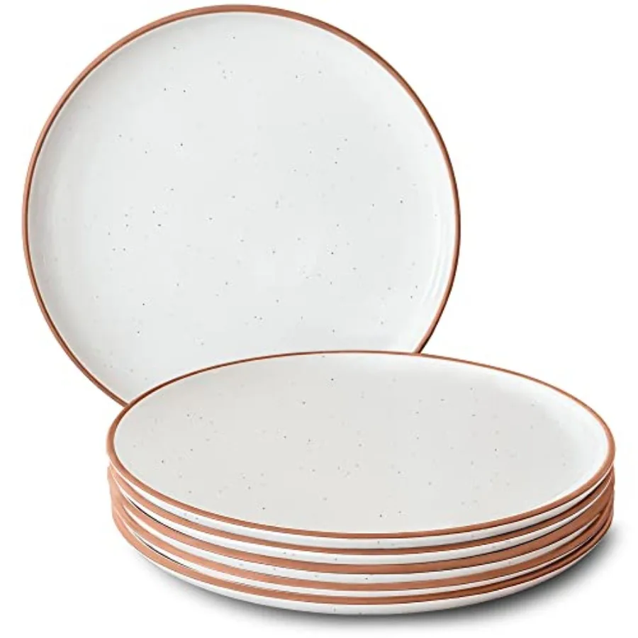 

Ceramic Dinner Plates Set of 6, 10 inch Dish Set - Microwave, Oven, and Dishwasher Safe, Scratch Resistant, Modern Rustic Dinne