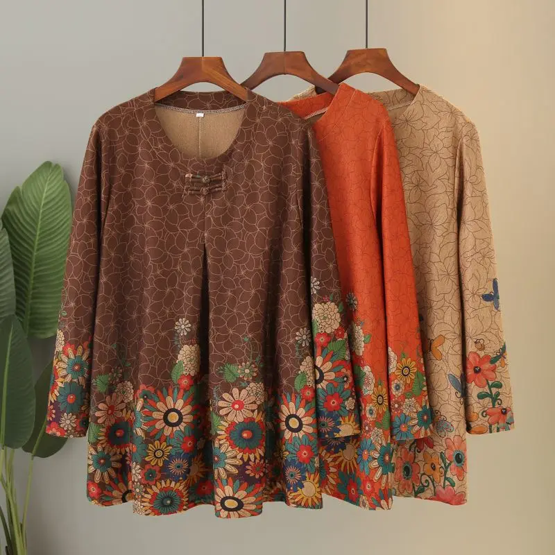 

Plus Size Loose Long Sve T-irt for Older Women Comfortable Casual Sle Mid-Length Casual Wear for Spring and Autumn TT235