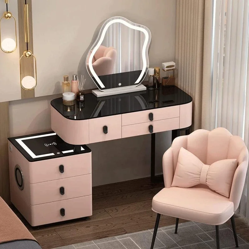 Bedroom Smart Dresser with Light Mirror and Side Cabinet Fashion Makeup Table Dresser Set