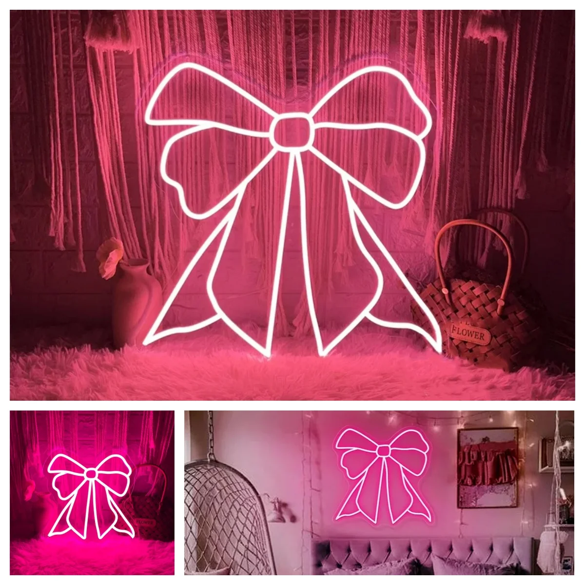 Pink Bow LED Neon Sign, Custom Bedroom Girl's Room Neon Light Sign Home Wall Dorm Beauty Room Salon Decor Party Bar Decoration