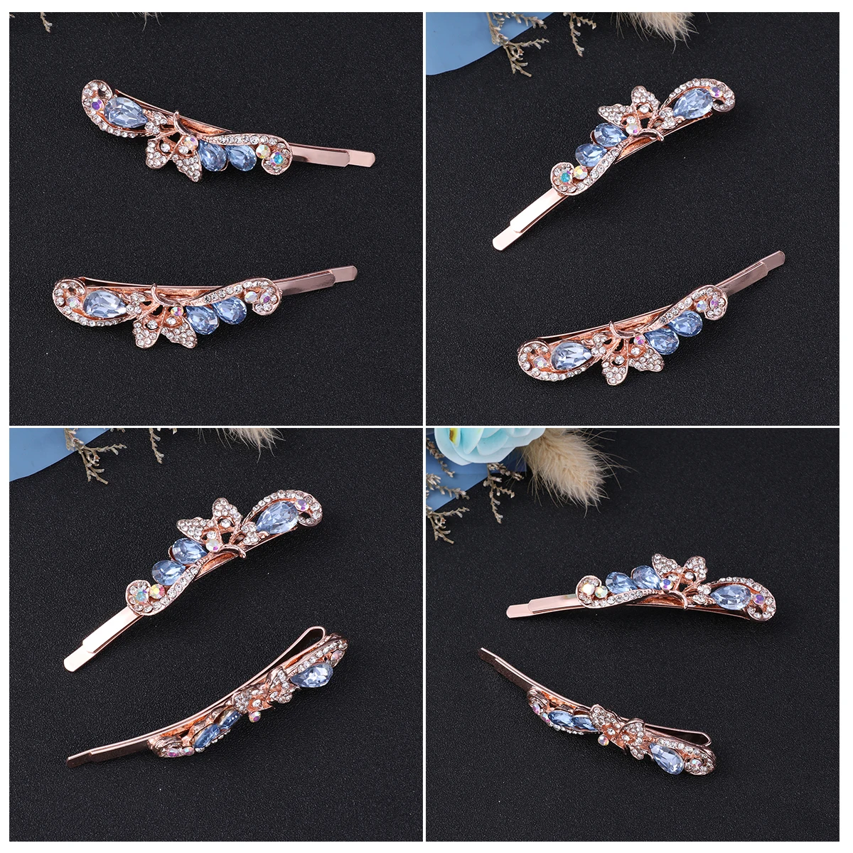 

2PCS Crystal Set Crystal Hair Pin Ornaments Suitable Hairstyle Wedding Accessories Hair Clips