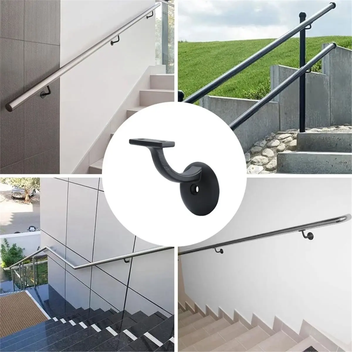 828 Mega Sale Hand Rail Bracket, Heavy Duty Stair Support for Home or Offices Stairways Handrail, Matte Black 6 Pack