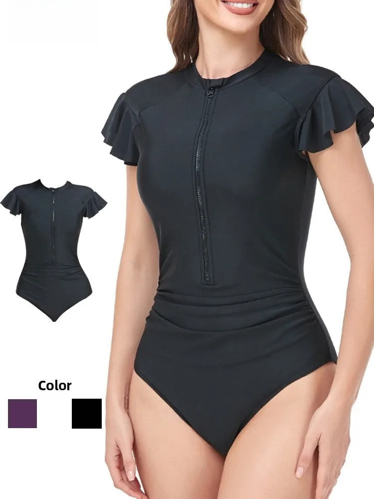 

plus Size Surfing Suit Women's One-Piece Swimsuit ort Sve Zipper Design Slimming Bla e Profional Qui Dry