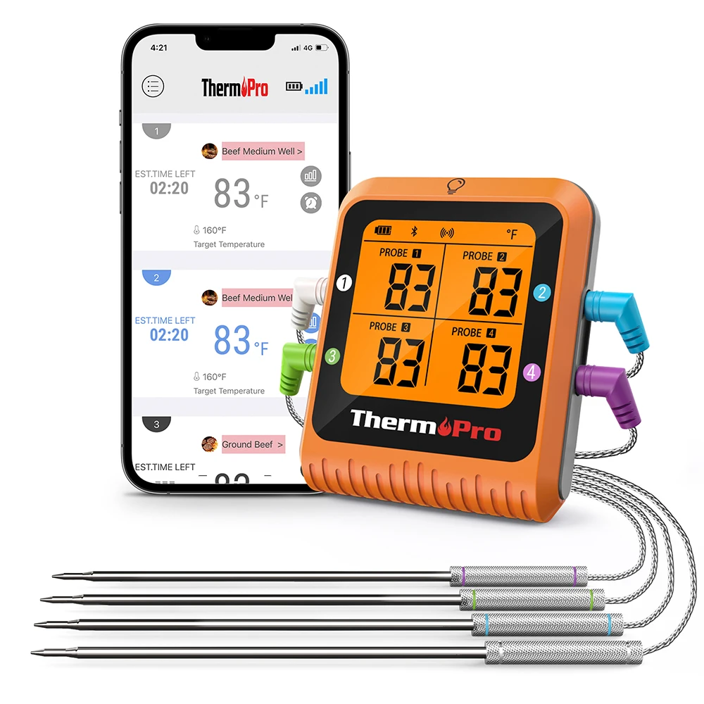 ThermoPro TP930 Wireless 200M Bluetooth Rechargeable Barbecue Grill Kitchen Digital Thermometer With 4 Probes For Meat Oven