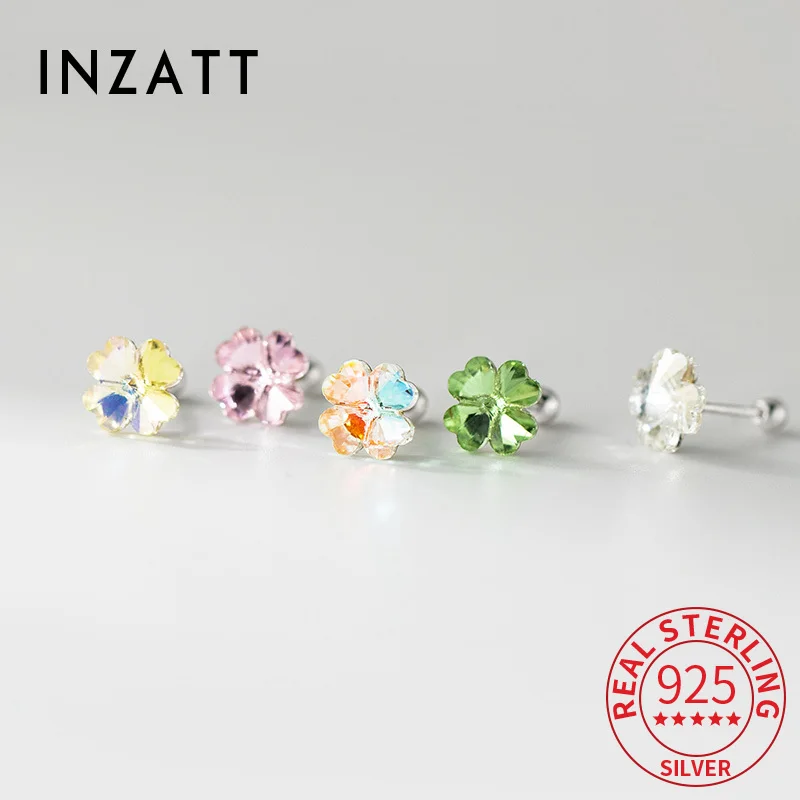

INZATT Real 925 Sterling Silver Colorful Synthetic Crystal Flower Stud Earrings for Women Cute Fine Jewelry Exquisite Accessory