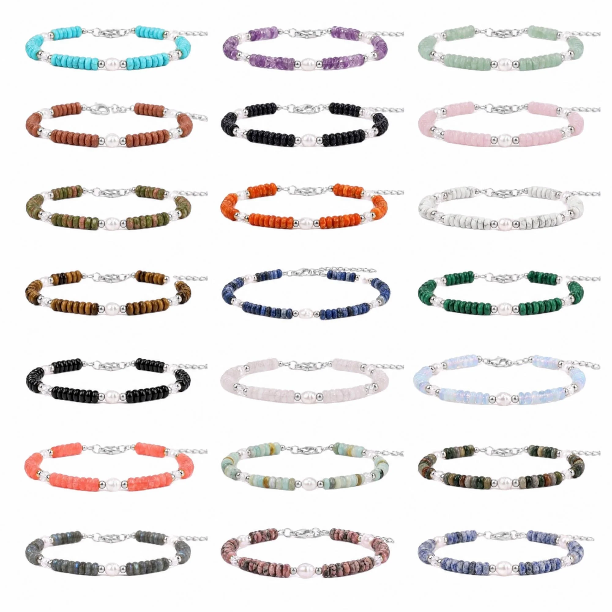 6MM Heishi Disc Stone Bracelet with Freshwater Pearl Gold Adjustable Chain Boho Stackable Beaded Jewelry For Women Party