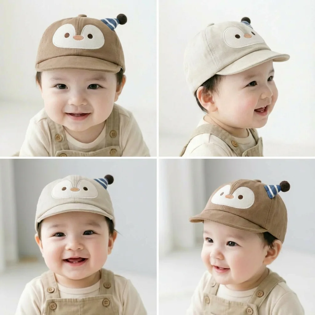 

6-24 Months Baby Hat Spring and Autumn New Penguin Cartoon Super Cute Boy Girl Flat Cap Baby Sun Hats