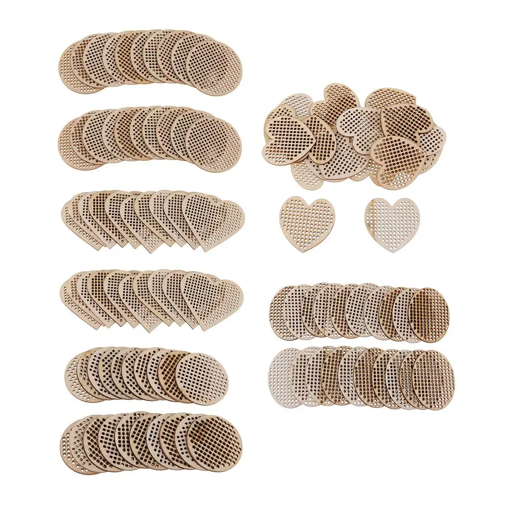 Pack of 20 Lot Natural Multi-hole Wood Circle Wooden Pendant for Counted stitch - Round/Heart/Oval Shapes (Various Sizes)