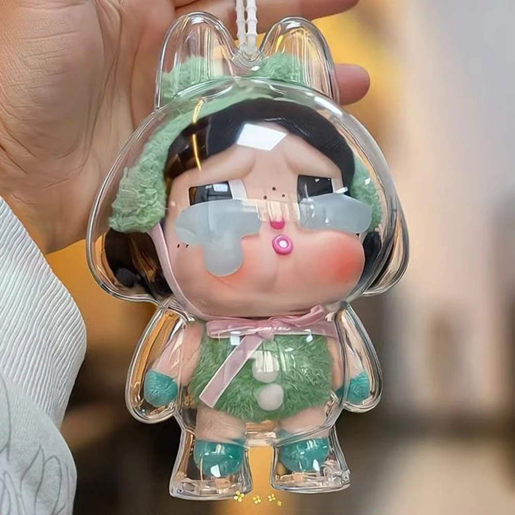 Capa protetora transparente caso de poeira para crybaby série caixa cega vinil pelúcia rosto caso protetor boneca caixa armazenamento brinquedo dos desenhos animados