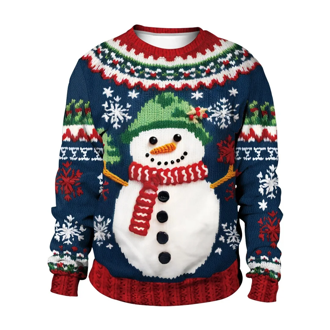 

Christmas Tree and Snowman Pattern Sweatshirt 3D Print Sweater Round Neck Pullovers Christmas Clothing Long Sleeve Design Hoodie