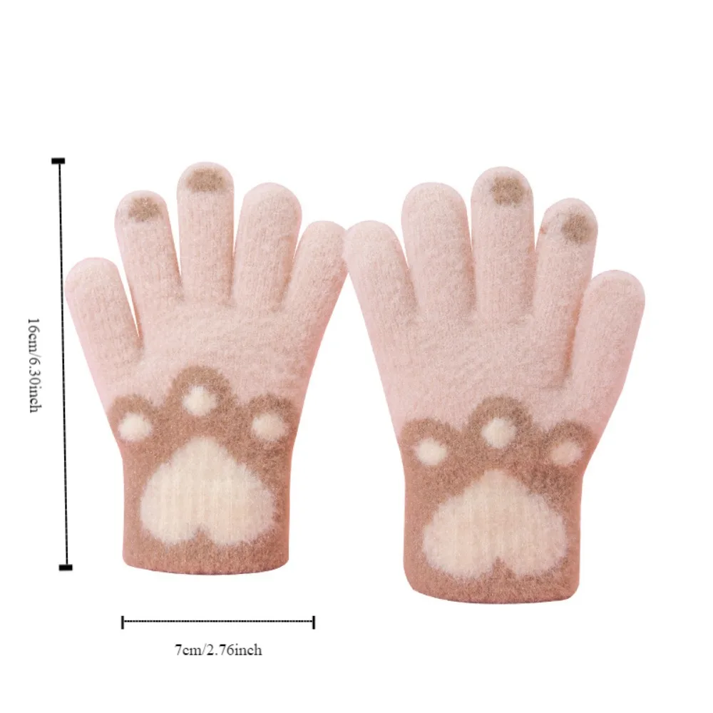 Guantes bonitos y gruesos de felpa para niños, manoplas peludas con dedos completos y pata de gato, guantes granizados para niñas de 4 a 8 años