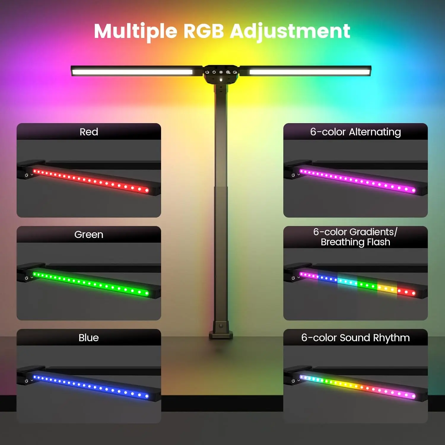 RGB Dual Head Desk Lamp with Remote, Dimmable Eye-Caring Light for Home Office & Gaming, 22W