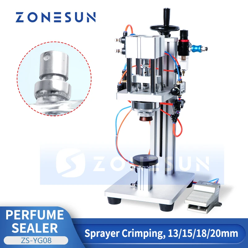 

ZONESUN Perfume Crimping Machine Capper Sprayer Cap Sealing Machine Spray Crimper Scent Frangrance Packaging Equipment ZS-YG08
