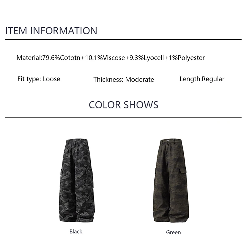 TFETTERS Large Pocket Camouflage Cargo Pants Men Casual Outdoor Climbing Straight Loose Wide-leg Pants 2025 Autumn Men's Wear