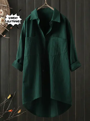 Imagen 2 del producto Blusas elegantes y juveniles para mujer, camisa informal de algodón y lino para el hogar, camisa de manga larga con un solo pecho para ir al trabajo