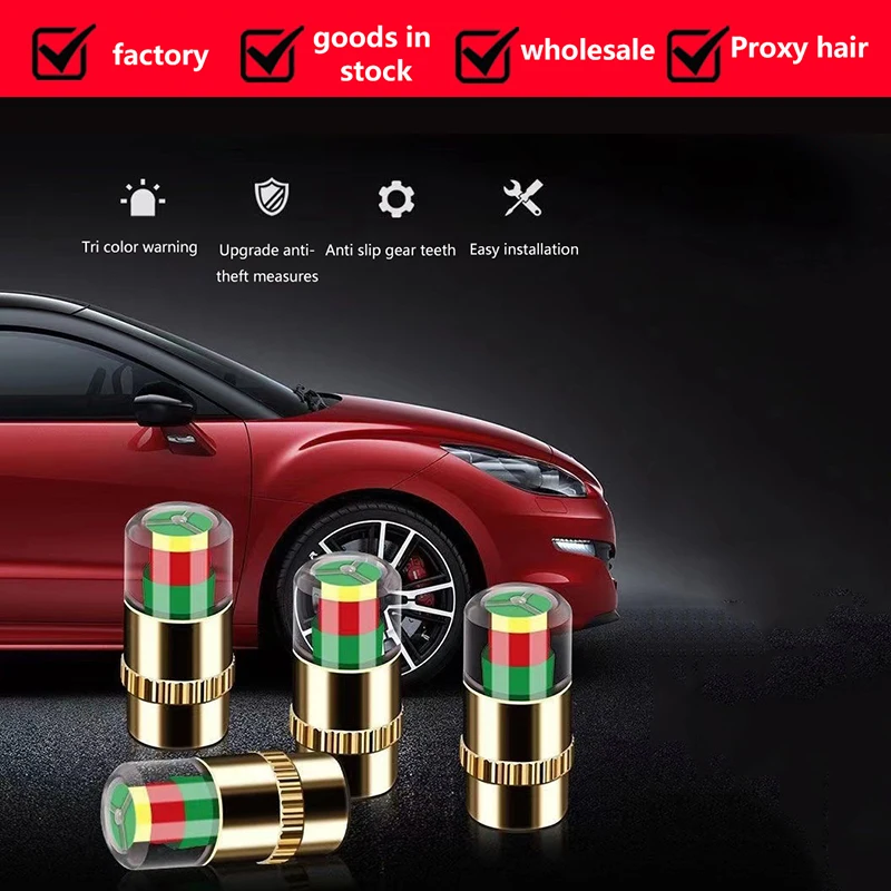 DIY Kit for Car Tyre Pressure Monitoring with Alert Caps and Valve Sensor.