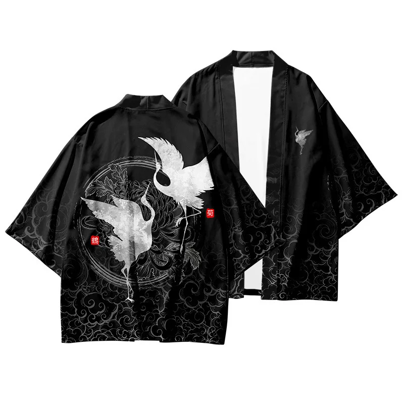 

Kimono Cardigan Ukiyo-e Cosplay Japanese Crane Print Coat Costume National Kimono Summer Unisex Casual Fashion Harajuku Clothing