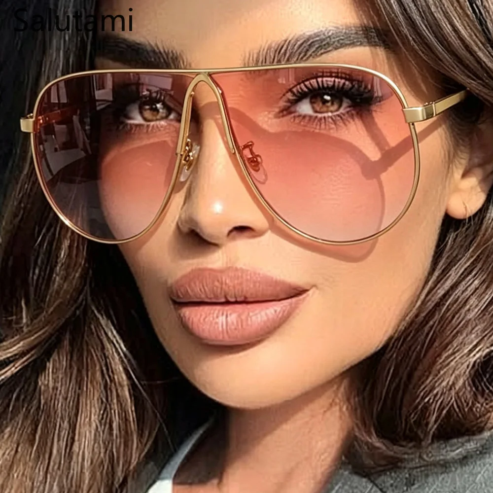 New Fashion Alloy Oversized Square Sunglasses for Women Vintage Pink Gradient Outdoor Driving Sun Glasses Ladies Travel Eyewear