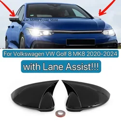 For Volkswagen VW Golf 8 MK8 VIII 8R R GTI GTE GTD 2020-2024 W/Lane Assist Glossy Black Side Rearview Mirror Cover Cap