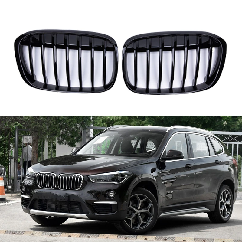 

2 PCS Car Front Kidney Grill Grille Gloss Black Single Line Racing Grills For BMW X1 F48 F49 16-19 Automobile New Accessories