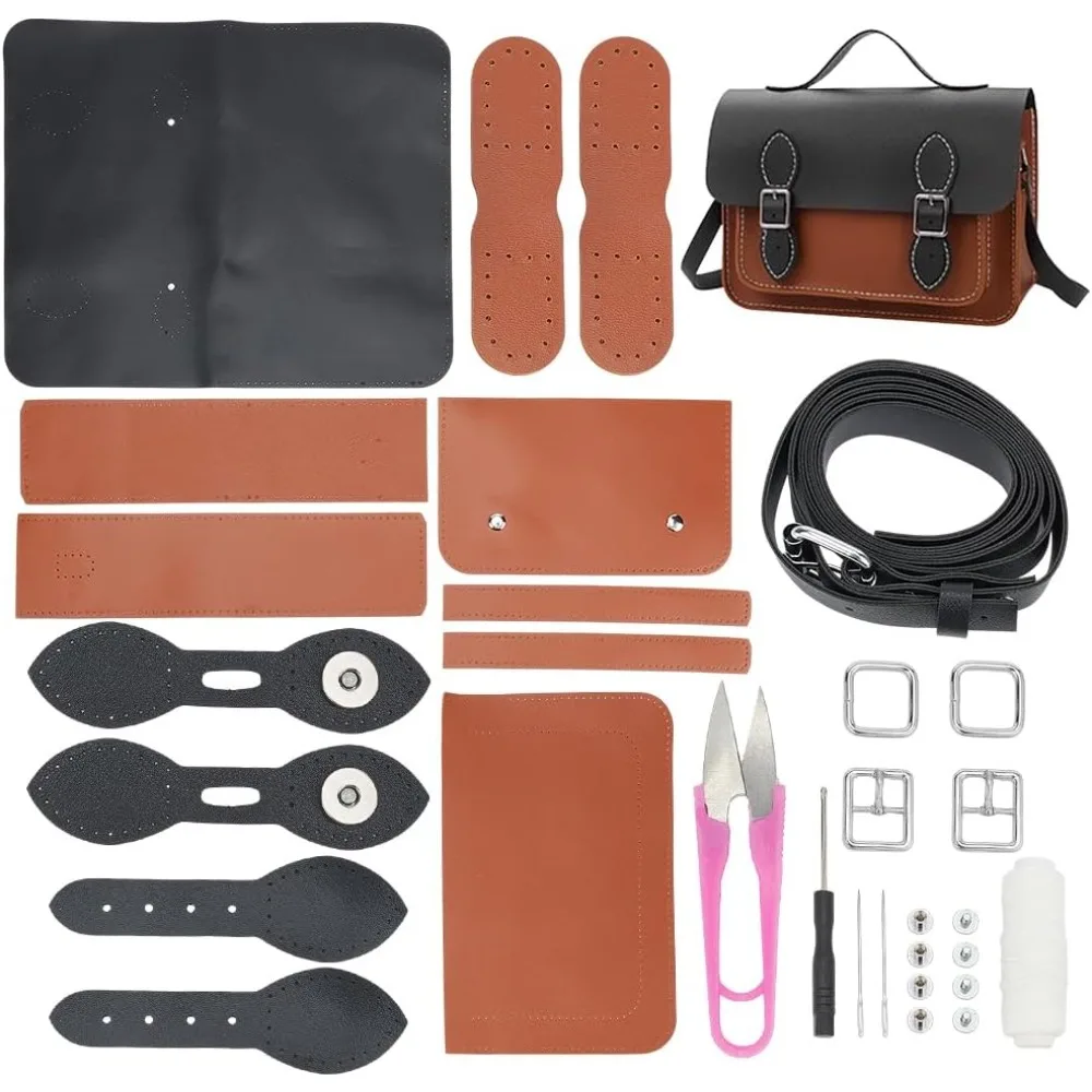 DIY Crossbody Bag Making Kit, PU Leather Shoulder Bag Sewing Set with Instruction Handmade Satchel Handbag Making Kit Purse