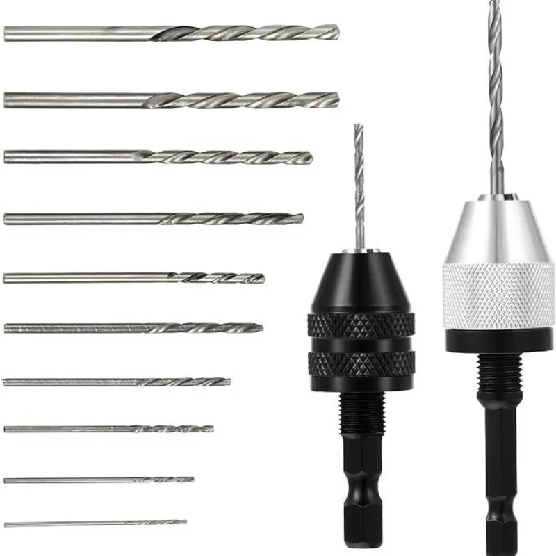 

Быстросменный 3-кулачковый самоцентрирующийся сверлильный патрон с шестигранным хвостовиком, с 10 сверлами 0.8-3.0 мм для сверления