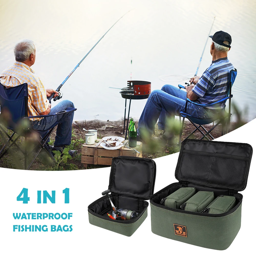 Fishing Tackle Bag with 4 Small Pouches Fishing Reel Lure Storage Bag Pouch Fishing Tackle Organizer Bag