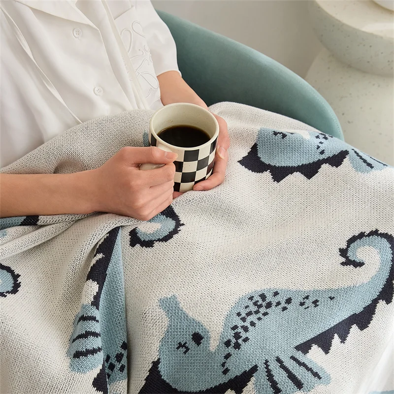 Cartoon Seahorse Knitted Blanket Four Seasons Universal Soft Cotton Throw Blanket for Beds Sofa Couch Cover Picnic Cushion Cover