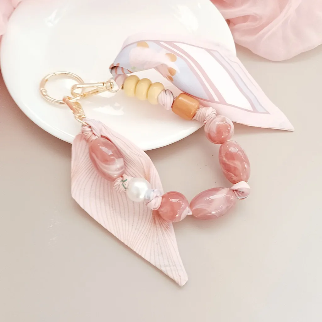 Bag Charm Gold Car Key Pendant Phone Lanyard Fashion Acrylic Beaded Key Chain For Household Keys Handbags Car Keys