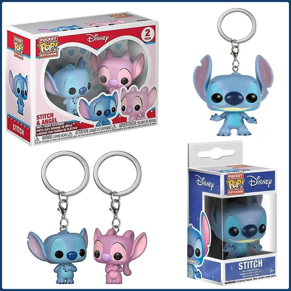 

FUNKO POP Keychains Disney Stitch Kawaii Blue Alien Monster Mini Action Toy Figures Backpack Pendant Keychain Kid Birthday Gift