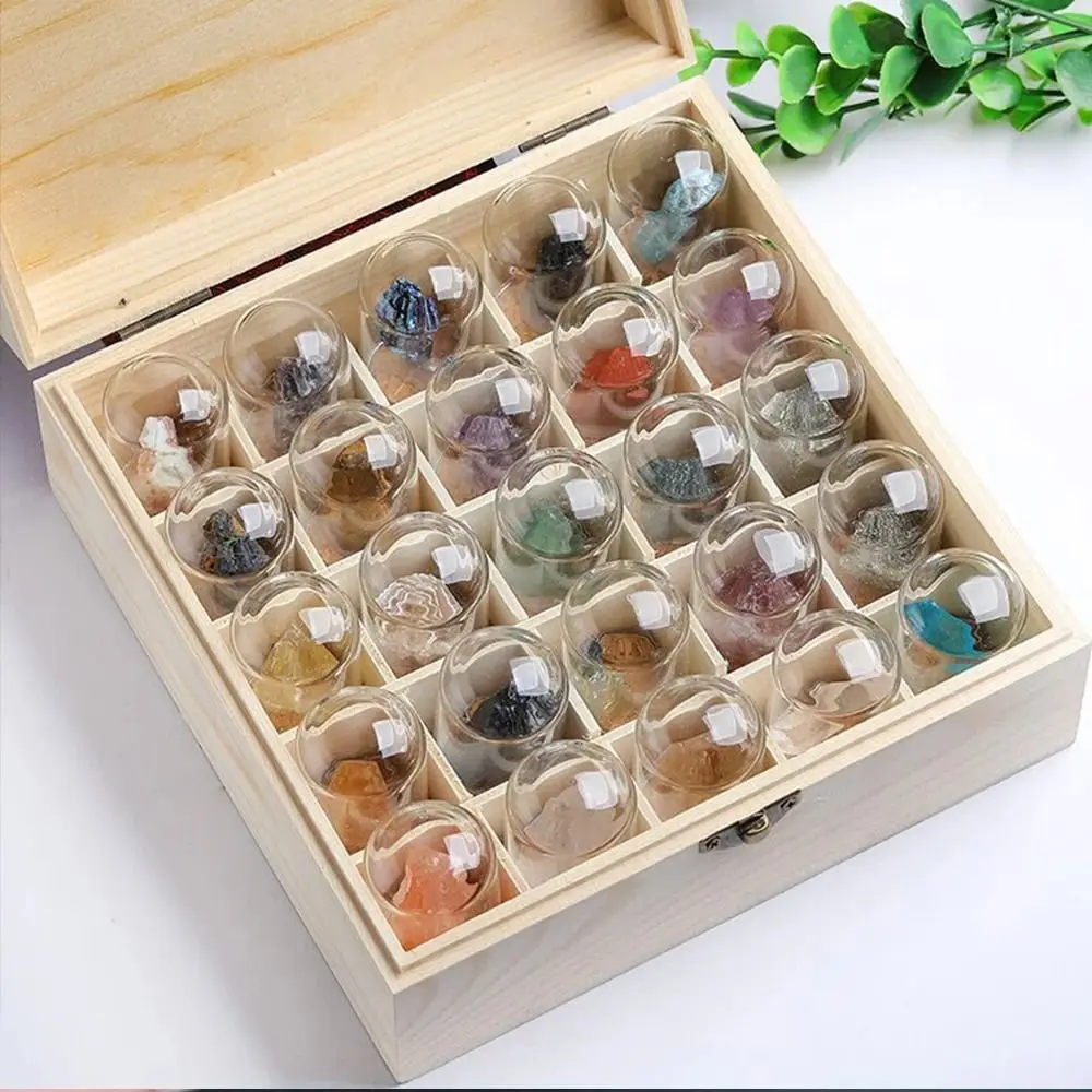 Natural Raw Stone Crystal Mineral Glass Display Jar Specimen Collections Children Popular Science Teaching Tool Gift Home Decor