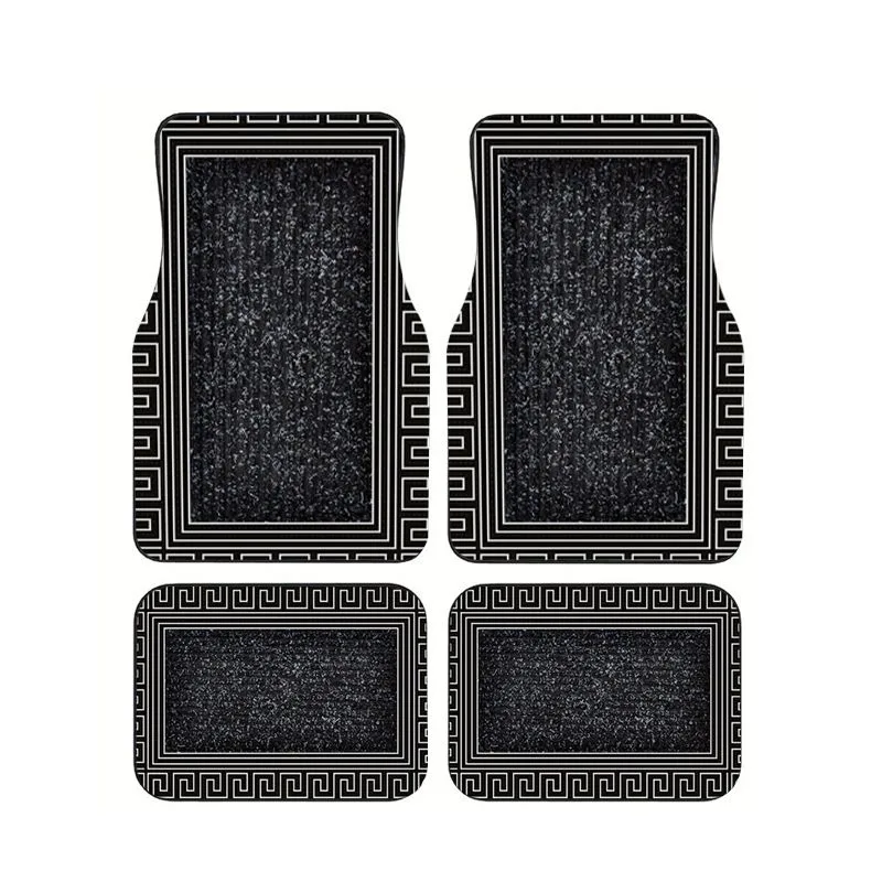 

Black Stone Grain Greek Border Car Floor Mats 4pcs Non-slip Waterproof Foot Carpets for Car Interior