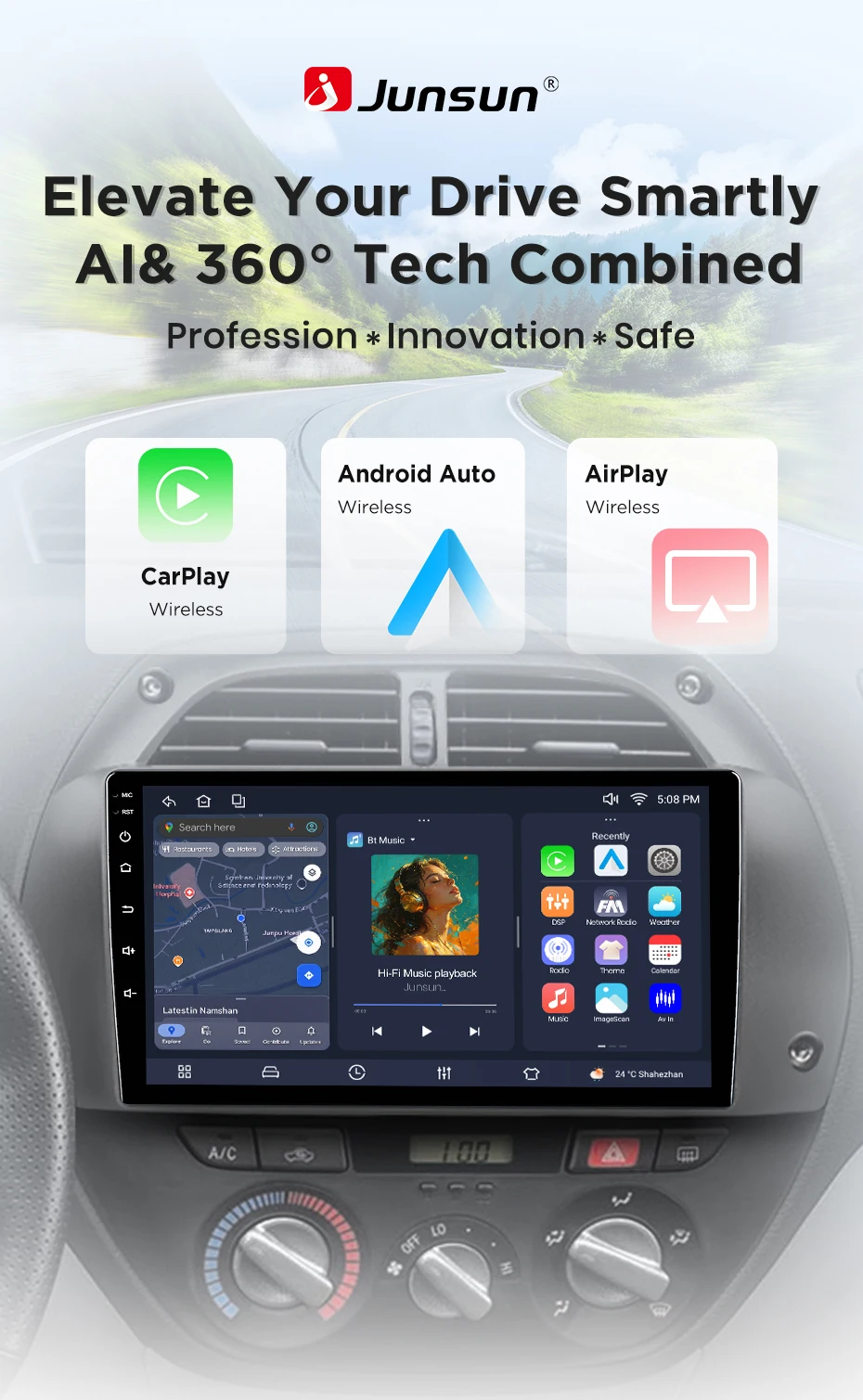 Junsun Android 15 Auto-Intelligentes System für Toyota RAV 4 RAV4 2001-2006, kabelloses CarPlay für Apple Auto – Detail 2