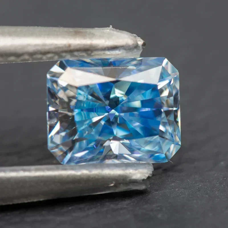 Piedra moissanita de corte radiante, Color azul hielo VVS1 con certificado GRA para dijes de piedras preciosas, cuentas para fabricación de joyas