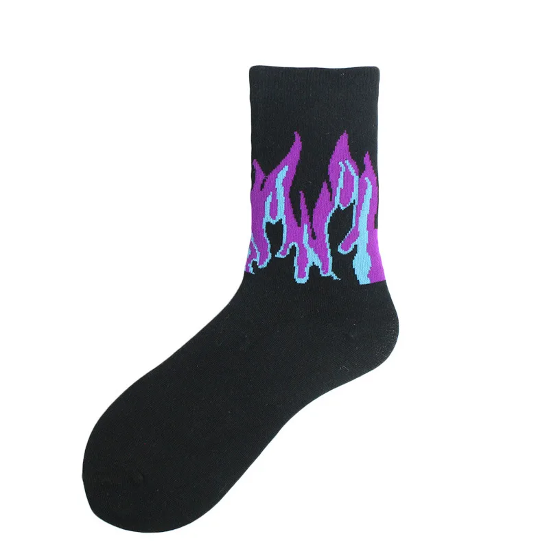 Unisex Harajuku style flame mid-tube cotton socks street hip-hop skateboard men\'s and women\'s sports Novelty socks