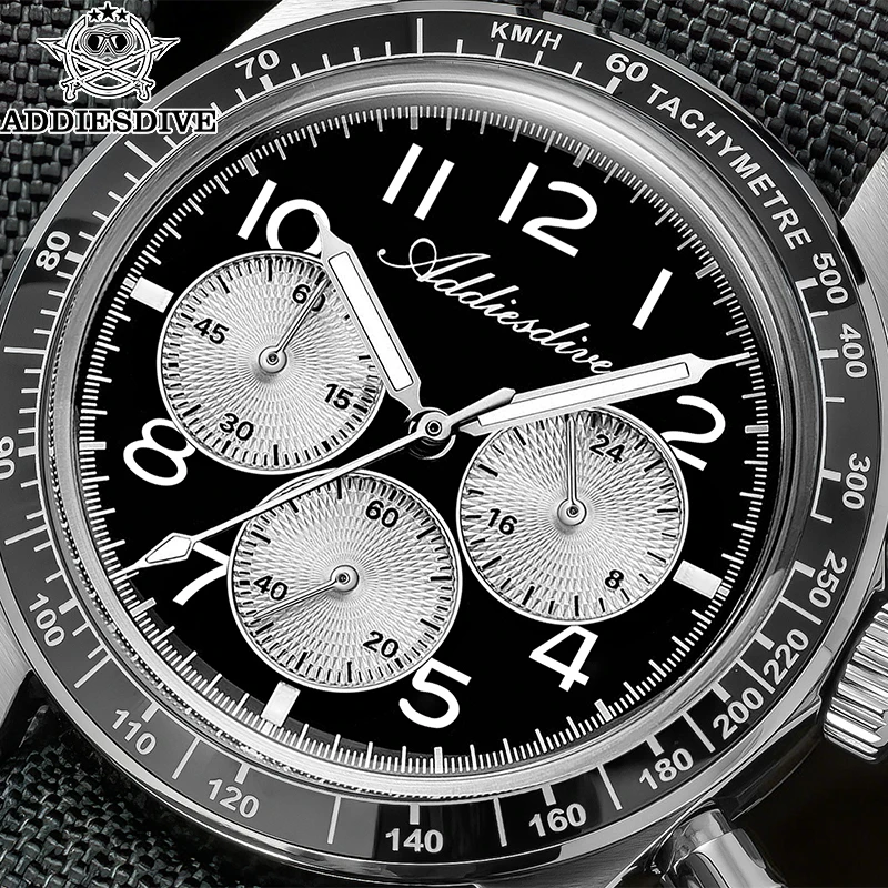 

ADDIESDIVE 37mm Luxury Chronograph Quartz Watch for Men Stainless Steel Ceramic Bezel BGW9 Luminous Bubble Glass Watch