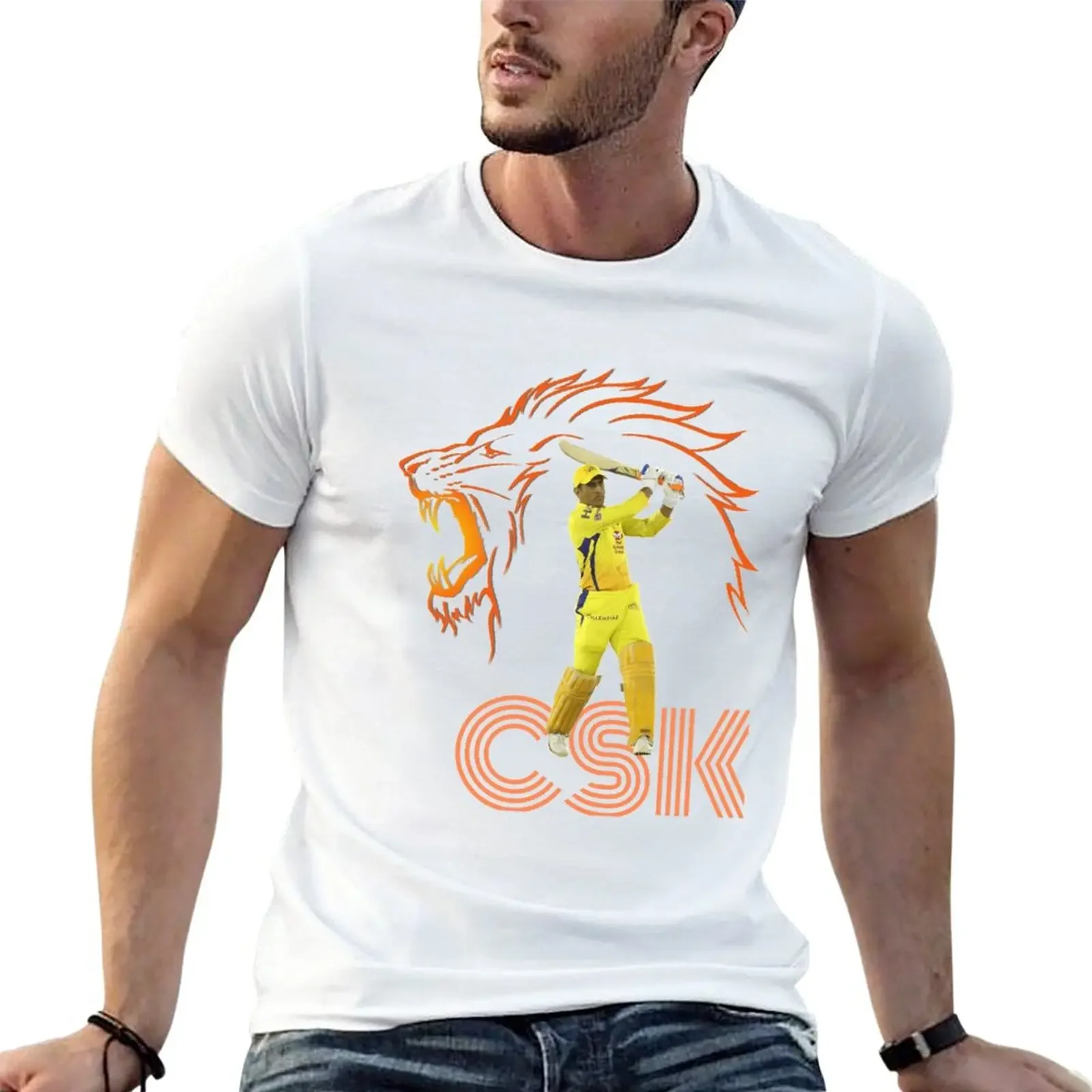 NG  Chennai Super Kings Dhoni Tee CSK T-Shirt anime graphics t shirt oversized t shirt Short sleeve tee mens t shirts pack