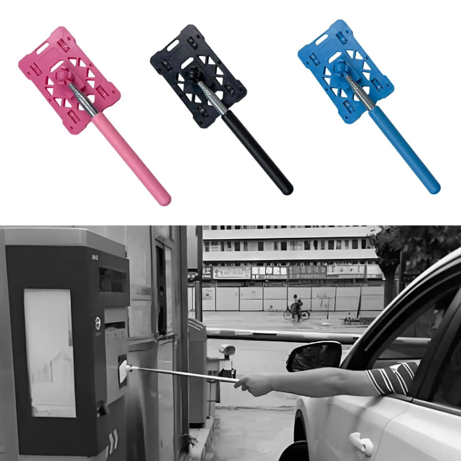 Rod Card Holder Reacher for Fee Paying Vehicle Parking Toll Swiping Pole