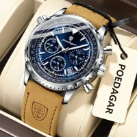 Reloj POEDAGAR Original para hombre, cronógrafo con fecha, resistente al agua, luminoso, de lujo, reloj de pulsera para hombre, relojes de cuarzo de cuero de moda para hombre