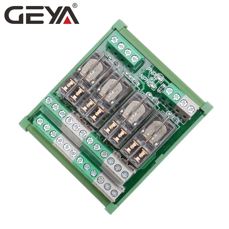 GEYA 2NG2R 4 Channel Relay Module Din Rail Type 2NO 2NC Electronic DPDT Switch 12V 24V Relay Board