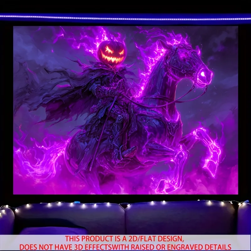 VIKAMA Halloween Pumpkin Knight Tapestry Purple Flames Living Room Feature Wall Theme Wall Hanging Party Esports Room Decor