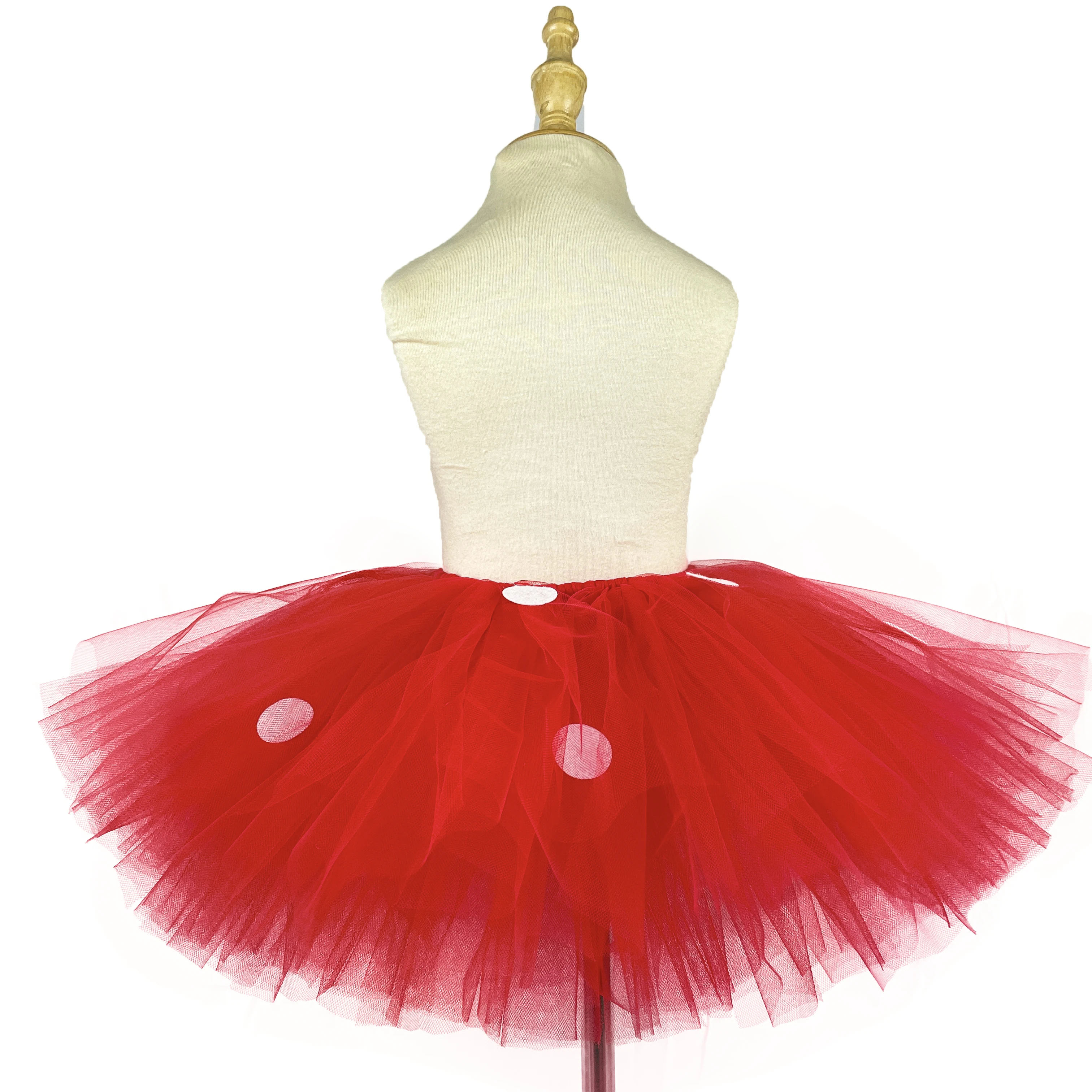 Baby Red Mickey Tutu Skirts Girls Ballet Tulle Pettiskirts with White Polka Dots and Headbow Kids Party Costume Cosplay Skirts