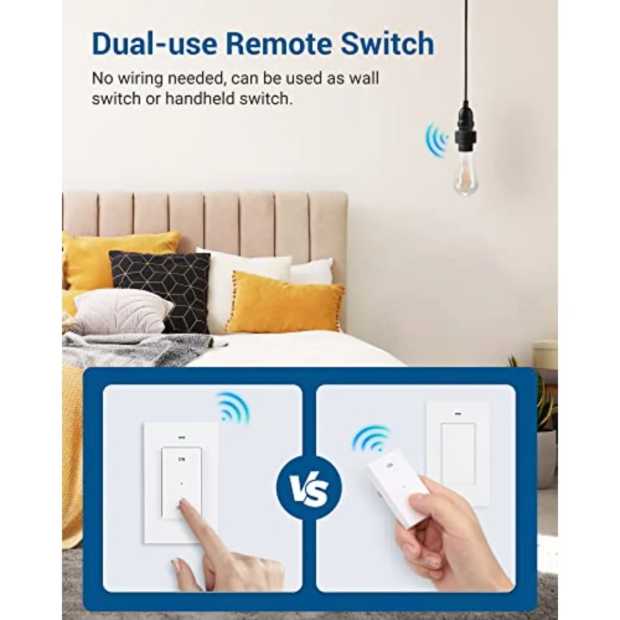 Light Socket, Wireless Light Switch for Pull Chain Light Lamp Fixtures, 100Feet Range, No Wiring Needed, ETL Listed 1 Wall Moun