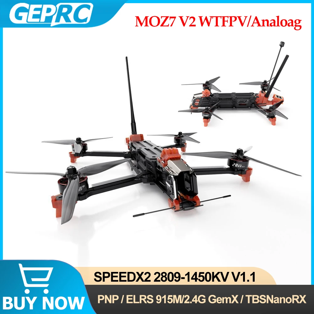 

GEPRC MOZ7 V2 Analog /WTFPV 7Inch RC Quadcopter LongRange Drone 2809-1450KV Motor with M1025 GPS ELRS915M/2.4G Gemx Dual-Band RX