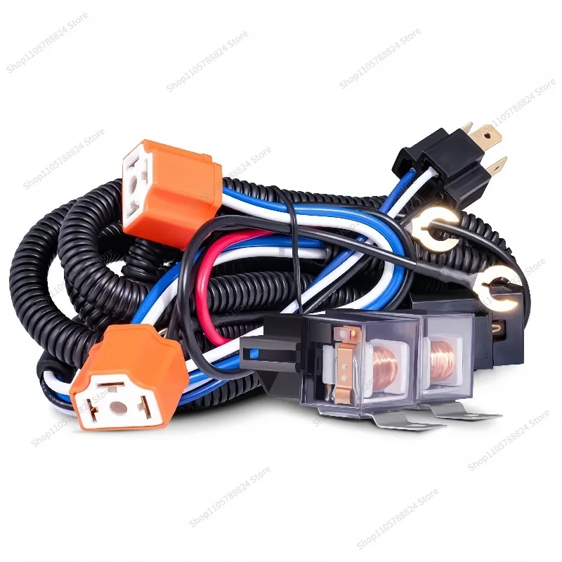 For For H4 headlight relay harness kit, hot ceramic 12-24V 50A harness, off-road truck/SUV/MPV dual grounding connection