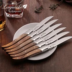 2-10pcs Stainless Steel Laguiole Steak Knife Dinner Knives Table Knifes set 8.25'' Olive Wood Handle Dinnerware Home Household