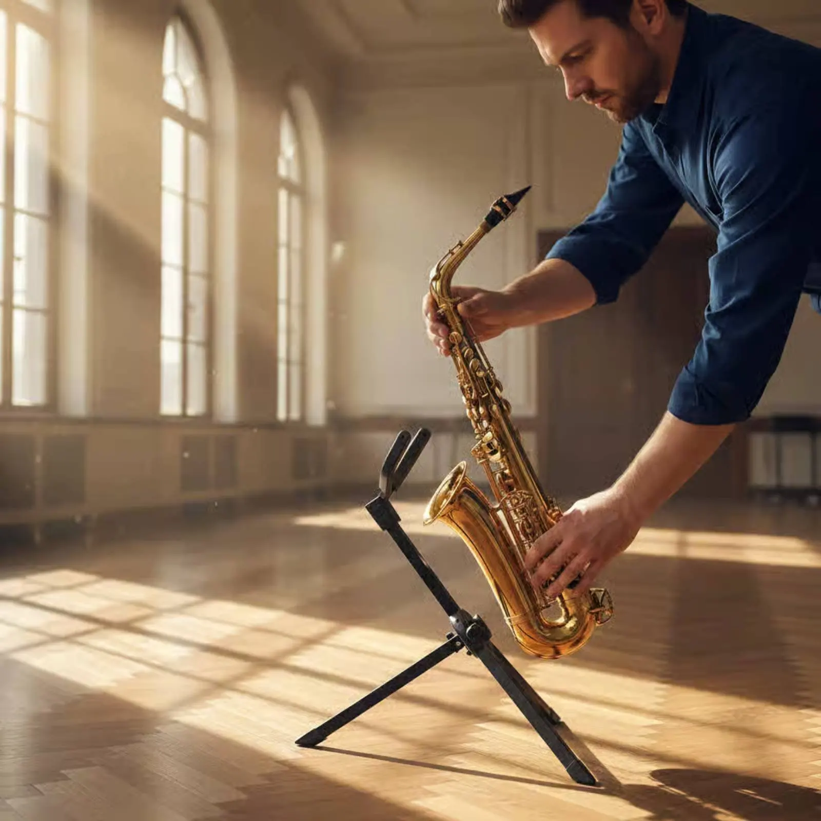 

Folding Saxophone Stand Foldable Alto Sax Stand Folding Saxophone Rack Anti-Slip Band Gear Lightweight for Stage, Rehearsal Room